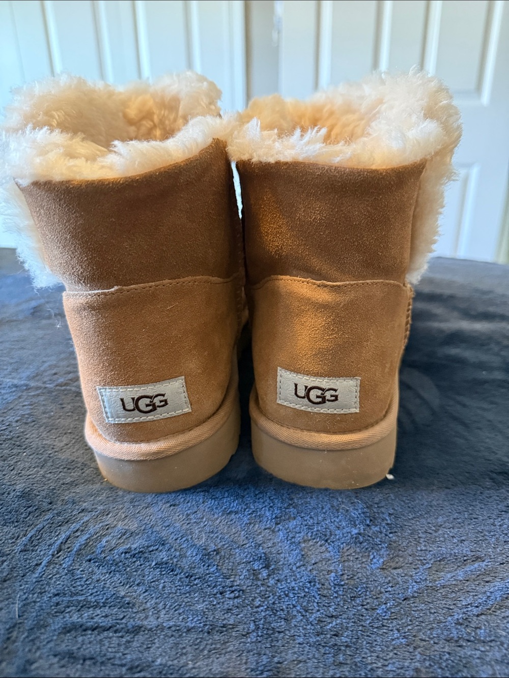 UGG Short Suede Boot with Shearling Cuff in Chestnut - Picture 5 of 6